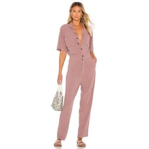 Free People Margot Short Sleeve Mauve Coverall Jumpsuit